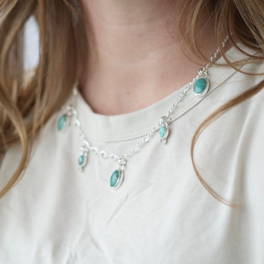 Turquoise & White Sapphire Necklace