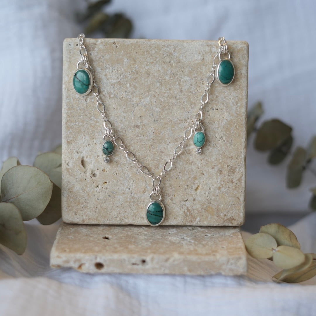 Turquoise & White Sapphire Necklace
