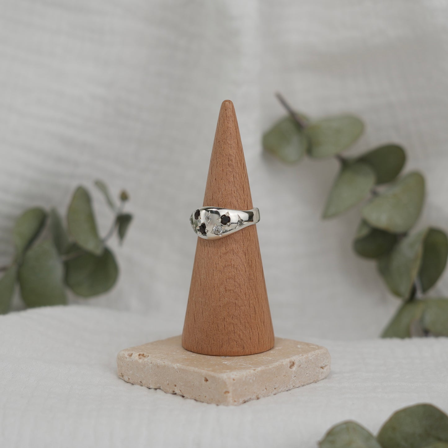 Smokey Quartz + White Sapphire Ring - 7