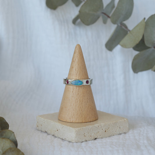 Australian Opal + Ruby Ring - 7