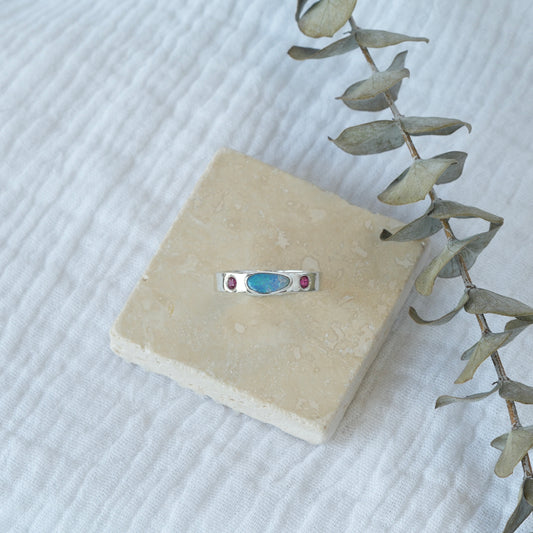 Australian Opal + Ruby Ring - 7